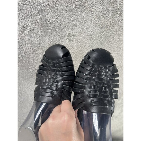 Soft Spots Women's Size 12 Wide Black Leather Huarache Sandal Summer Comfort - Picture 5 of 7